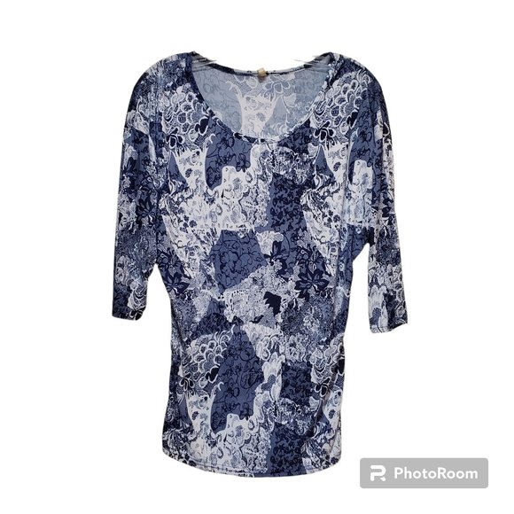 MICHAEL F Tops - Michael F Navy Silver Contoured Stretch Blouse Size L